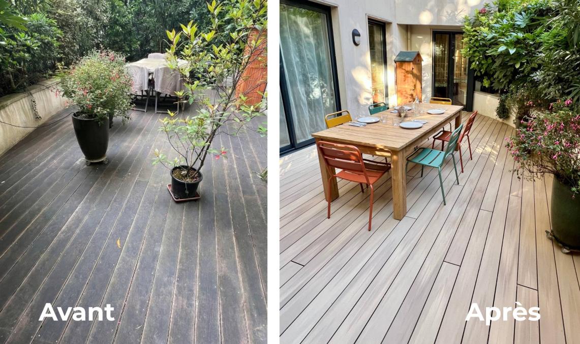 image avant après de la rénovation d'une terrasse 
